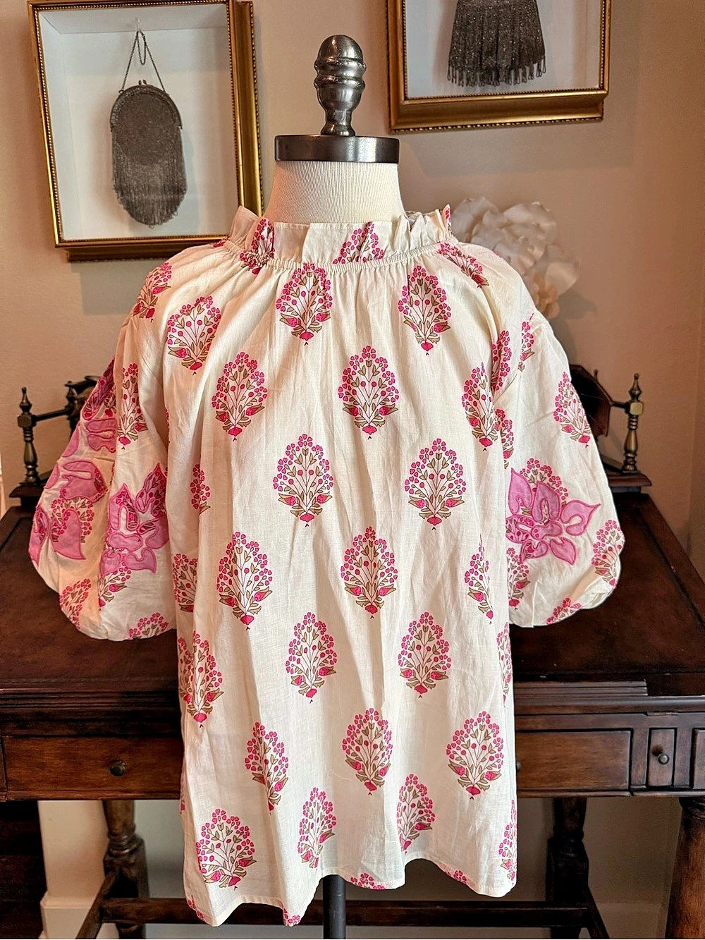 THML Floral Cotton Blouse in Cream & Pink NWT